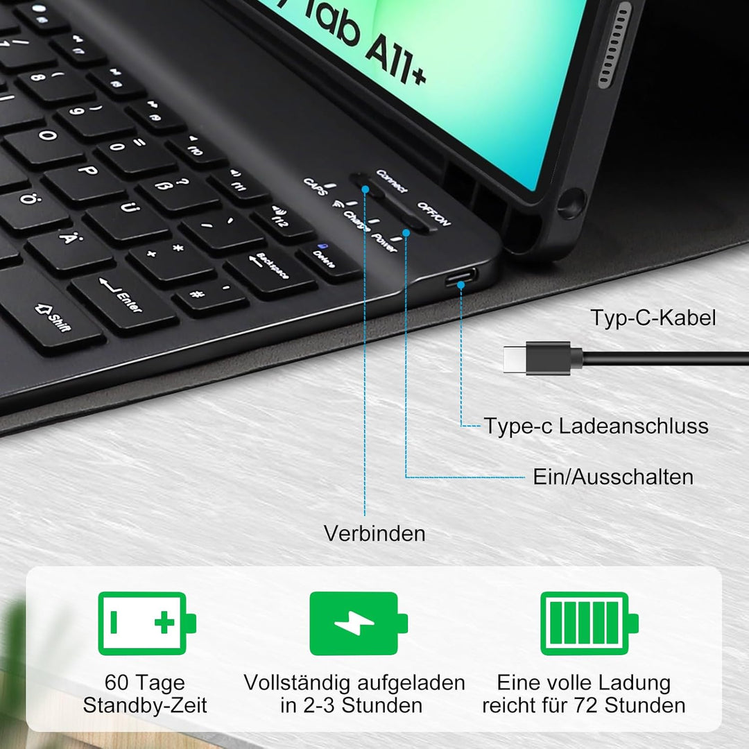 Tastatur Hülle für Samsung Galaxy Tab A11+ Plus 11 Zoll 2025 / Tab A9+ Plus 11 Zoll 2023 Tablet, Mag