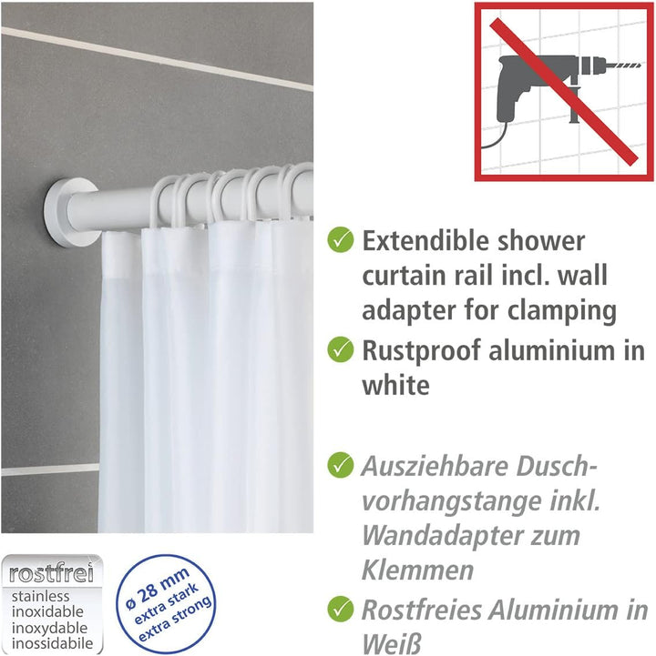 WENKO Teleskop-Duschstange Luz, ausziehbare Duschvorhangstange inkl. Wandadapter zum Klemmen, einfac