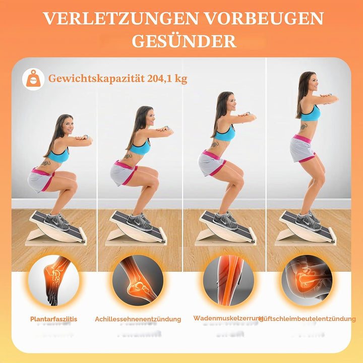 Professionelles 2-in-1 Holz Schrägbrett & Balance Board Verstellbares Neigungsbrett und Wadendehner,
