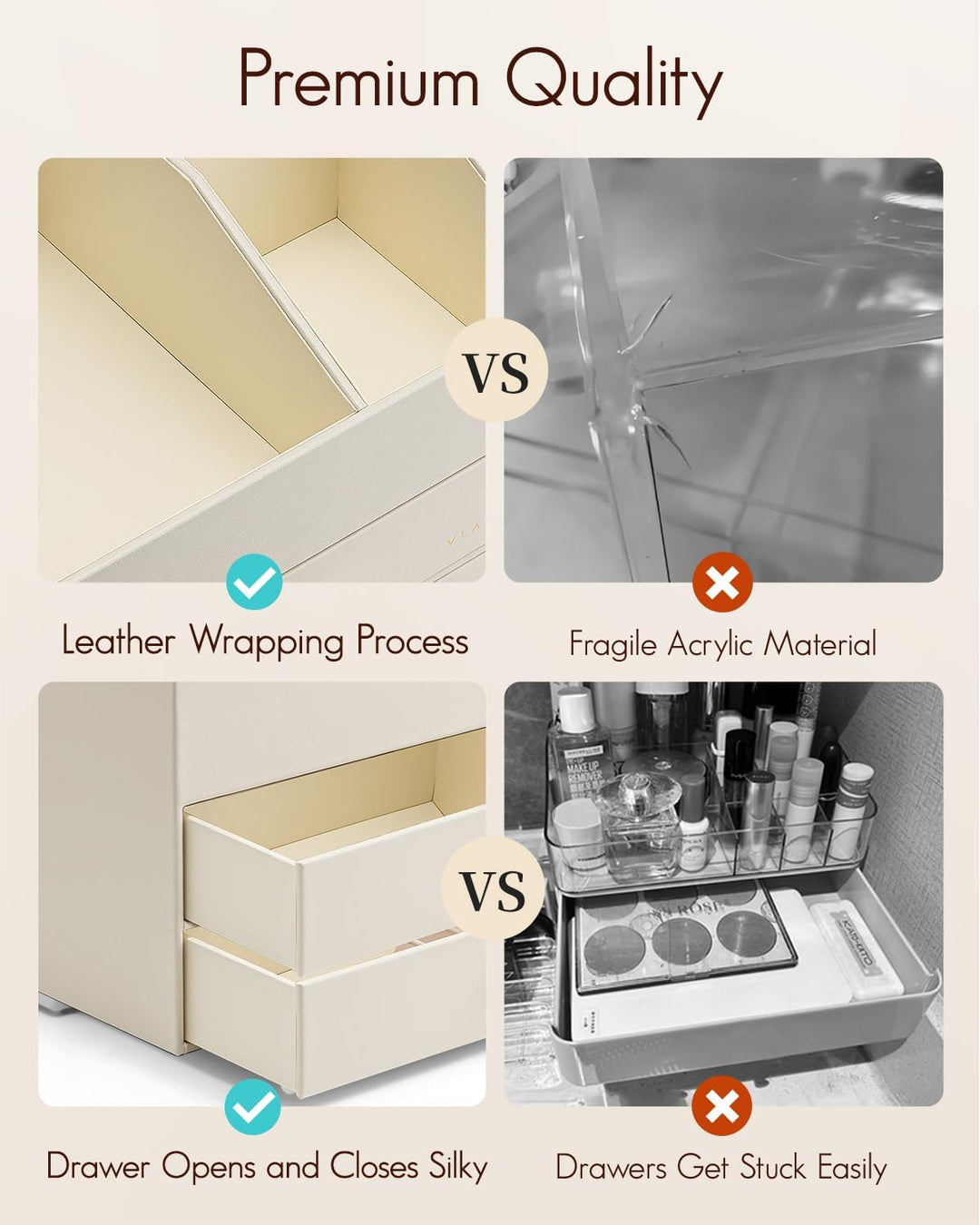 Vlando Make up Organizer mit 3 Schubladen, Schminktisch Organizer, Kosmetik Organizer, Schmink Organ