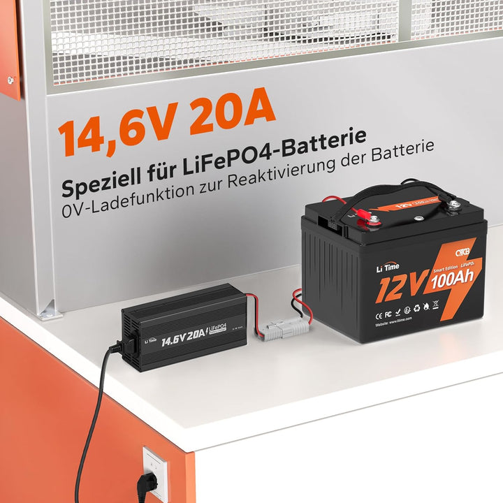 LiTime 14.6V 20A Lithium Batterieladegerät 12V LiFePO4 Batterieladegerät AC-DC Smart Charger mit And