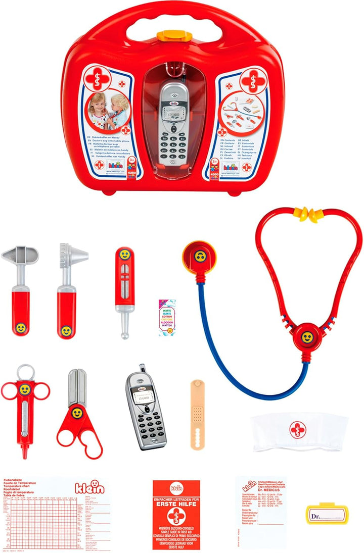 Theo Klein 4350 Arztkoffer mit Handy | Robuster Koffer mit Stethoskop, Spritze und vielem mehr |Spie