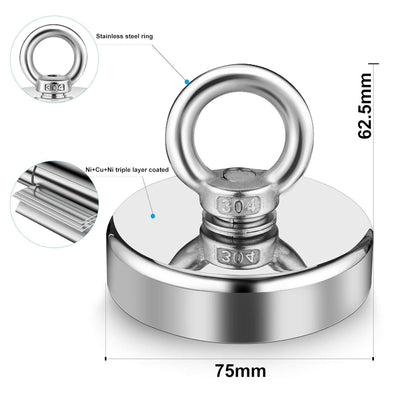 Wukong Super starker Neodym Magnet Set 250 kg Pull Force Durchmesser 75 mm Powerful Round Magnet mit