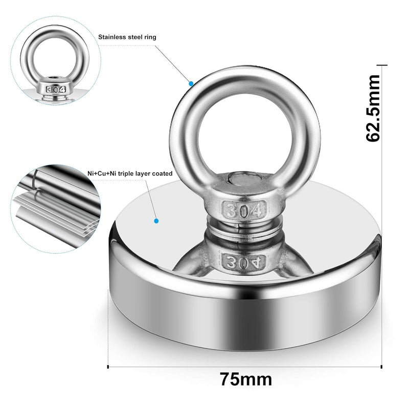 Wukong Super starker Neodym Magnet Set 250 kg Pull Force Durchmesser 75 mm Powerful Round Magnet mit