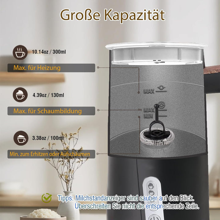 NESSGRAIM Elektrischer Milchaufschäumer 4-in-1 – Milchschäumer Elektrisch für heissen und kalten Mil