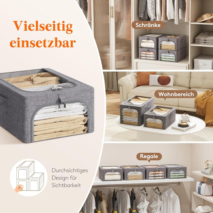Lifewit 6 Stück Kleideraufbewahrungsbehälter mit Metallrahmen, Faltbare Aufbewahrungsbox mit Deckel,