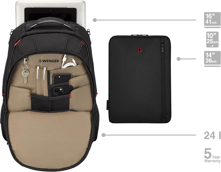 WENGER Carbon Rucksack, Notebook, Organizer, Kofferriemen, Damen Herren, Büro Business Uni, Schwarz