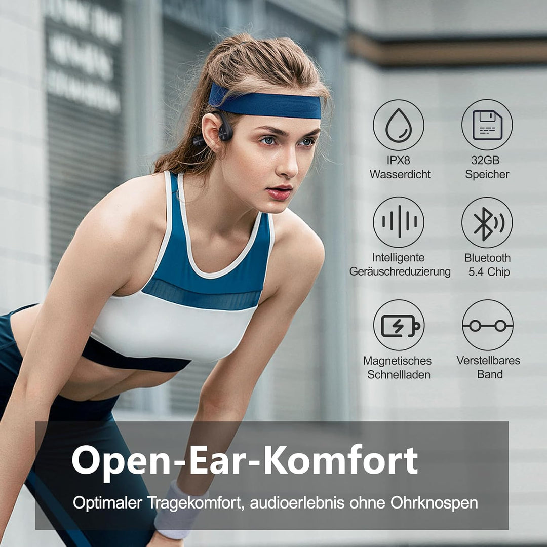Kopfhörer Schwimmen – Knochenschall Kopfhörer Bluetooth 5.4, IPX8 Wasserdicht,Sportkopfhörer 32G Spe