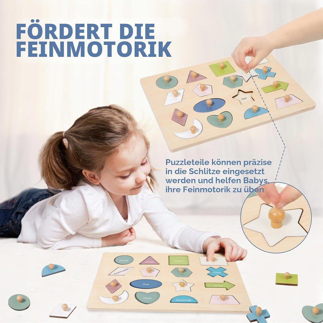 Adena Montessori Holzpuzzle für Babys 12–24 Monate,Formsortierer für Kleinkinder ab 1–3 Jahre – Farb