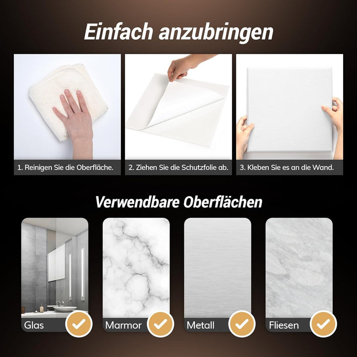 Quadratische Akustikplatten selbstklebend 12St., TONOR Schallabsorber Schallschutz mit Hochdichte Wa