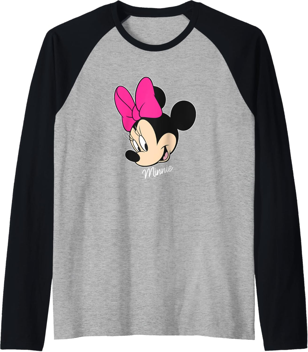 Disney Minnie Mouse Big Face Smile Pink Bow Raglan