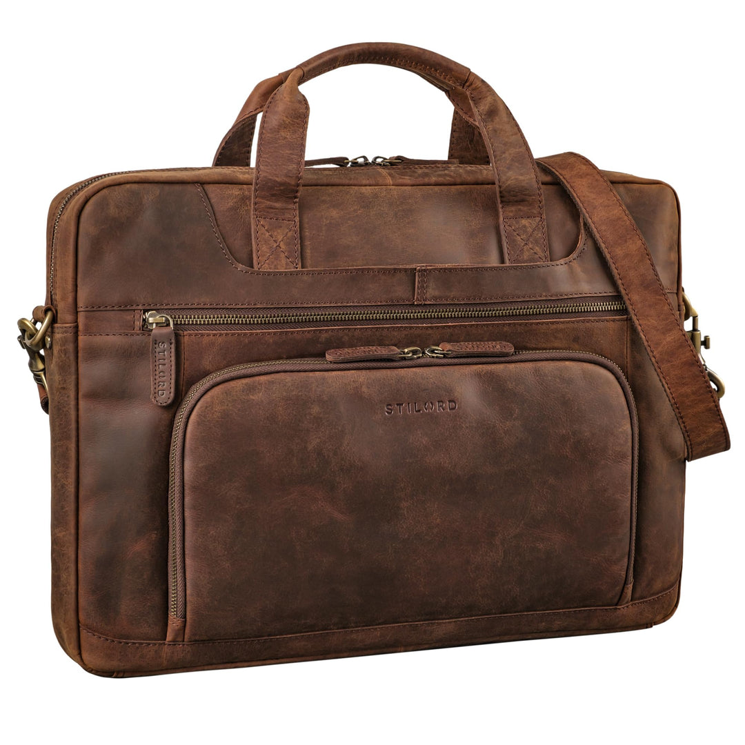 STILORD 'Cyrus' Vintage Laptoptasche 17 Zoll Leder Herren Gross Business-Tasche Echtleder Umhängetas