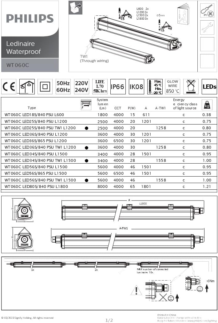 Philips Lighting Ledinaire WT060C L1200 LED-Feuchtraumleuchte LED fest eingebaut 30W Neutralweiss Gr