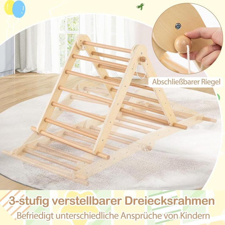 COSTWAY Klettergerüst Indoor, 3 in 1 Kletterdreieck & Kletterleiter & Wippe, Kletterdreieck klappbar