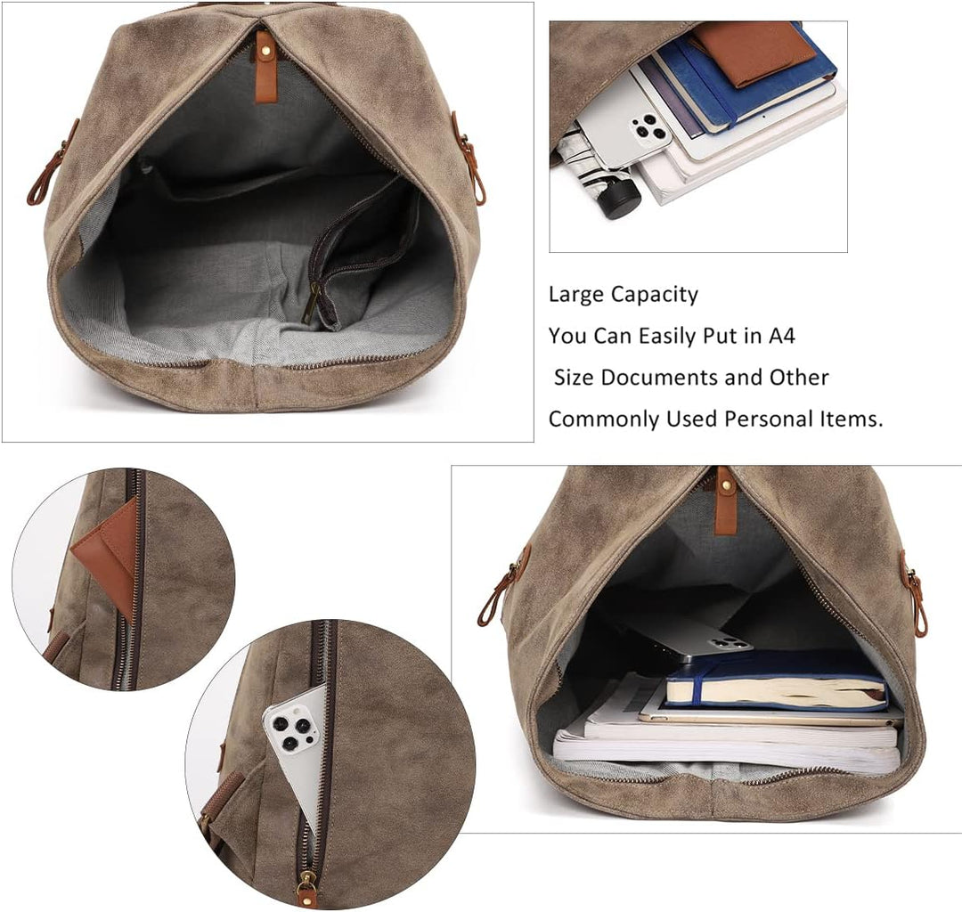 Retro Segeltuch Rucksack PU Vintage Rucksäcke PU Leder Daypack Reisetasche Schulterrucksack für Herr