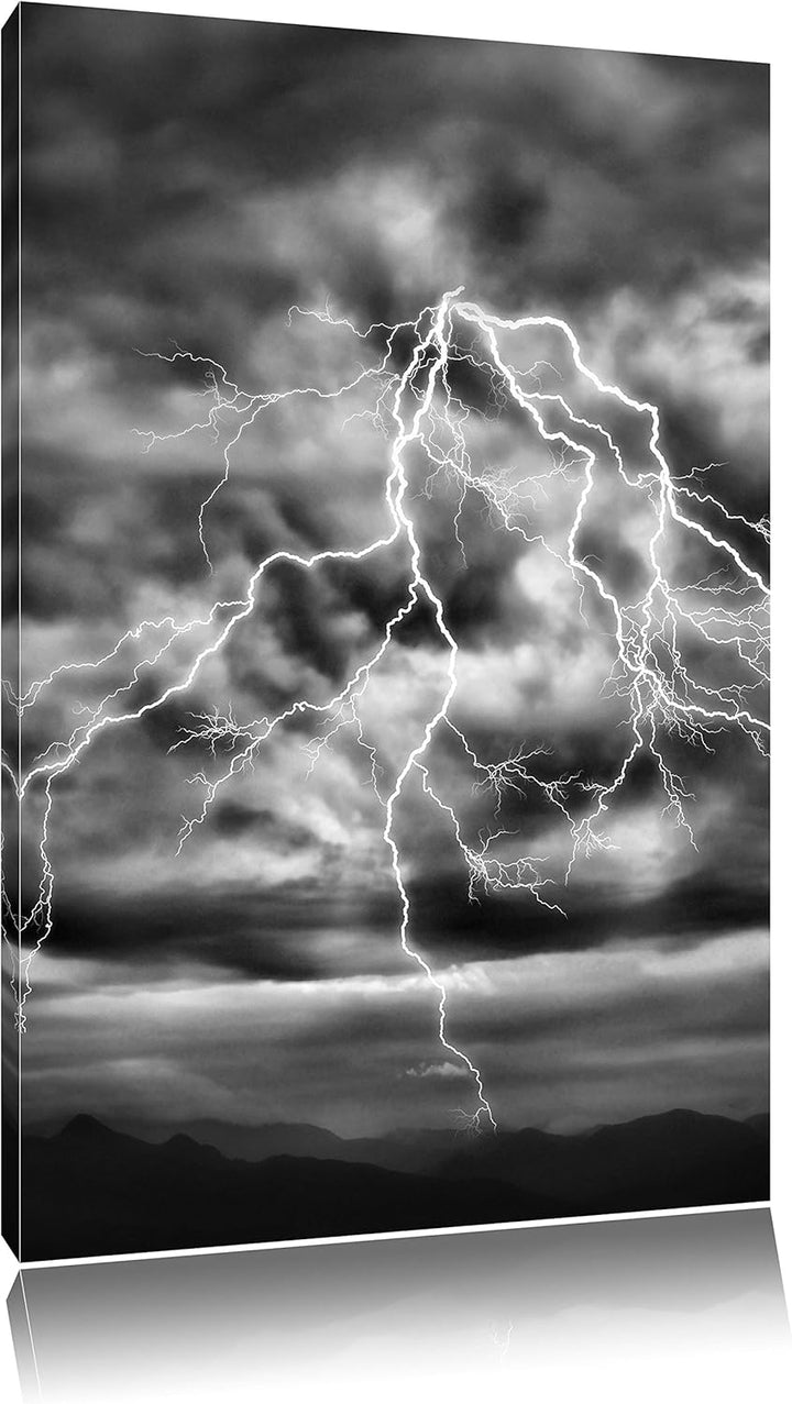Pixxprint Blitze am stürmischen Himmel / 100x70cm Leinwandbild bespannt auf Holzrahmen/Wandbild Kuns