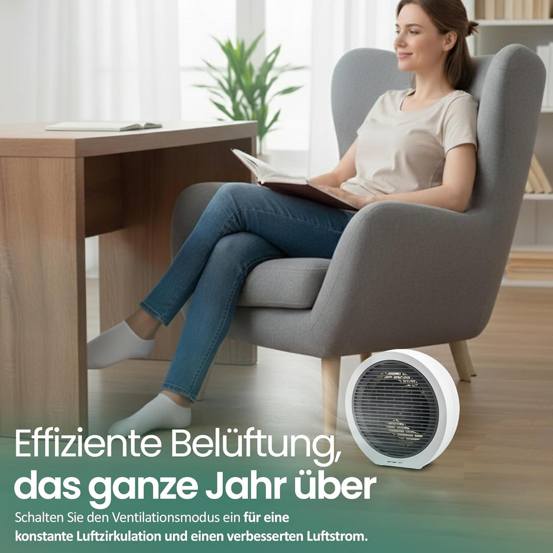 EMERIO Heizlüfter | für Räume bis 20 m² | 2000W | 2 Heizstufen | Einstellbarer Thermostat | Ventilat