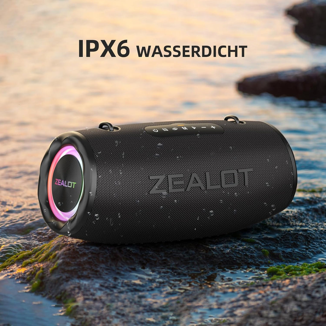 ZEALOT Bluetooth Lautsprecher,Musikbox Bluetooth Box für Draussen,80W Stereo Sound,BassUp, 16000mAH