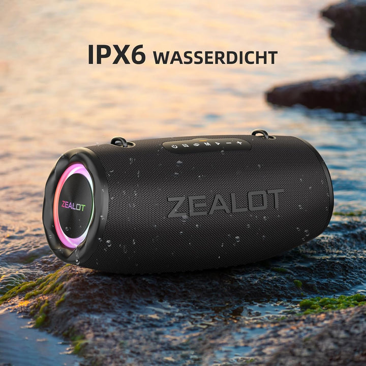 ZEALOT Bluetooth Lautsprecher,Musikbox Bluetooth Box für Draussen,80W Stereo Sound,BassUp, 16000mAH