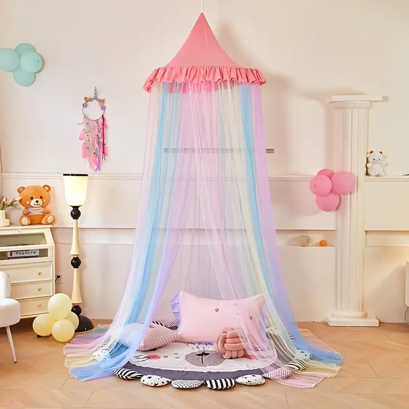 Regenbogen-Moskitonetz, Betthimmel, Prinzessinnen-Betthimmel für Mädchen, Bunte Netzstickerei, Moski