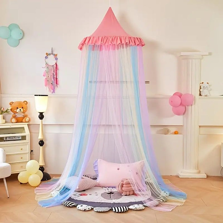 Regenbogen-Moskitonetz, Betthimmel, Prinzessinnen-Betthimmel für Mädchen, Bunte Netzstickerei, Moski
