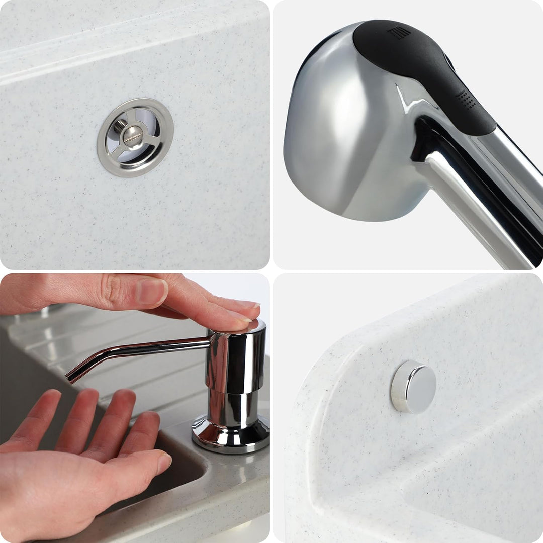 GOSPO Ausgussbecken aus Polypropylen, 50,5 x 34 x 26,5 cm, Spülbecken mit Armatur, Siphon, Seifenspe
