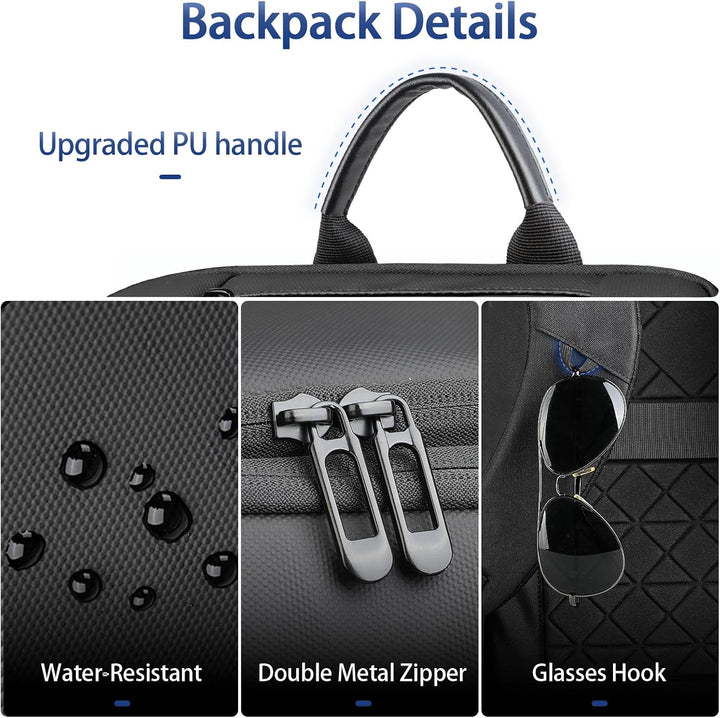Business Rucksack Herren 15,6 Zoll Laptopfach | Wasserdichter Arbeitsrucksack mit USB-A &amp; USB-C Lade