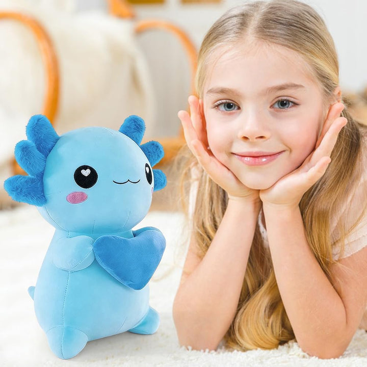 Axolotl Plüschtier Kuscheltier Stofftier, 30cm Kawaii Axolotl Plüsch mit Herz, Salamander Plüschtier