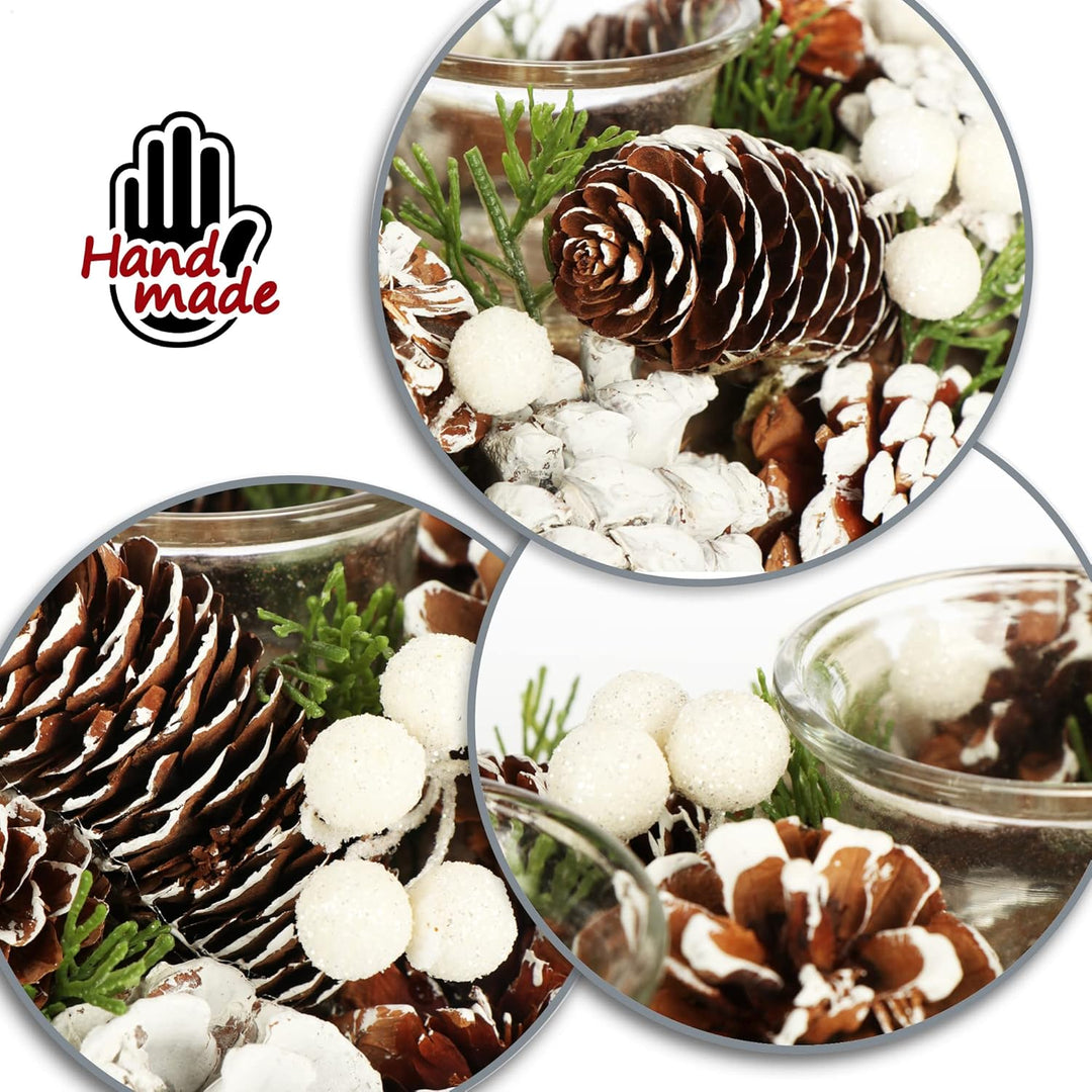 COM-FOUR® Adventskranz länglich, Kerzenständer Weihnachten für 4 Kerzen, Kerzenhalter, Adventsgestec