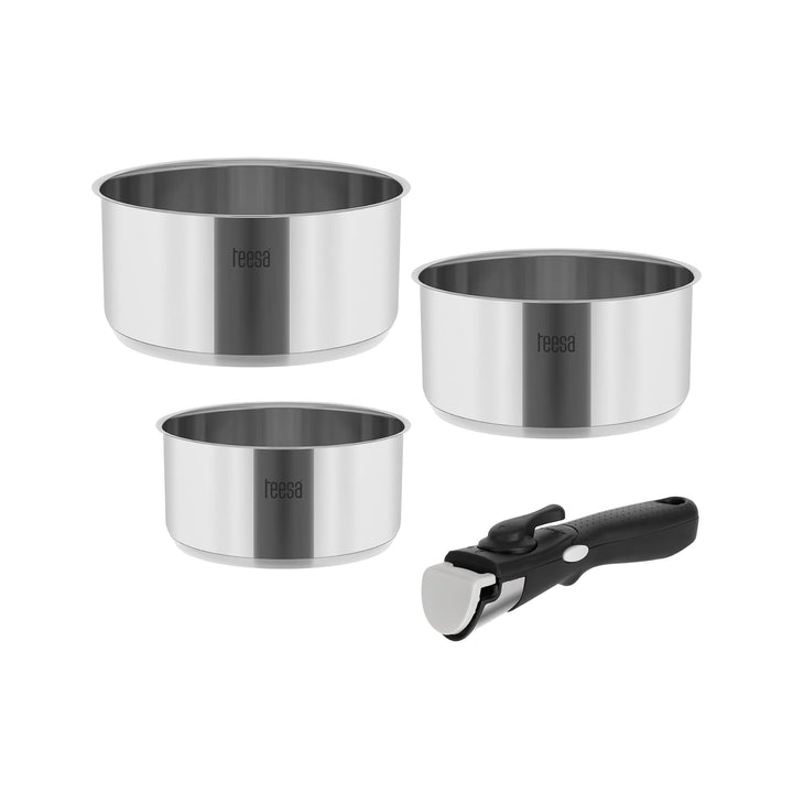 Teesa Topfset mit Abnehmbarem Griff COOK EXPERT SINGLE HAND Edelstahl Typ 18/10 Alle Herdarten TSA01