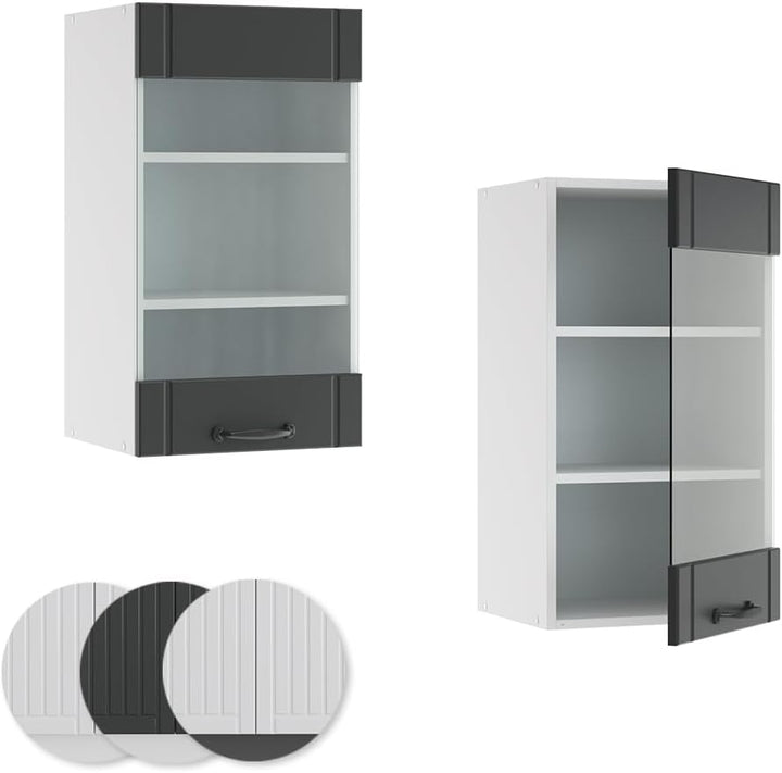 Vicco Küchenschrank Glas Fame-Line, Anthrazit/Weiss, 40 cm Anthrazit Hängeglasschrank 40 cm, Anthraz