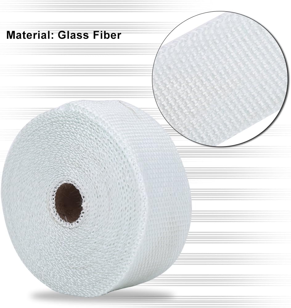 KIMISS Auspuff Wrap, 10 M Wrap weiss Verpackungsband für Auspuffrohr Auspuff Wrap Wärmeisolierung fü