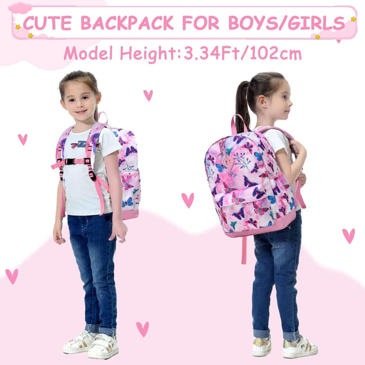 VASCHY Mädchen Schulrucksack 4-6 Jahre Schulrucksack mit Seitentaschen und Brustgurt 148-schmetterli