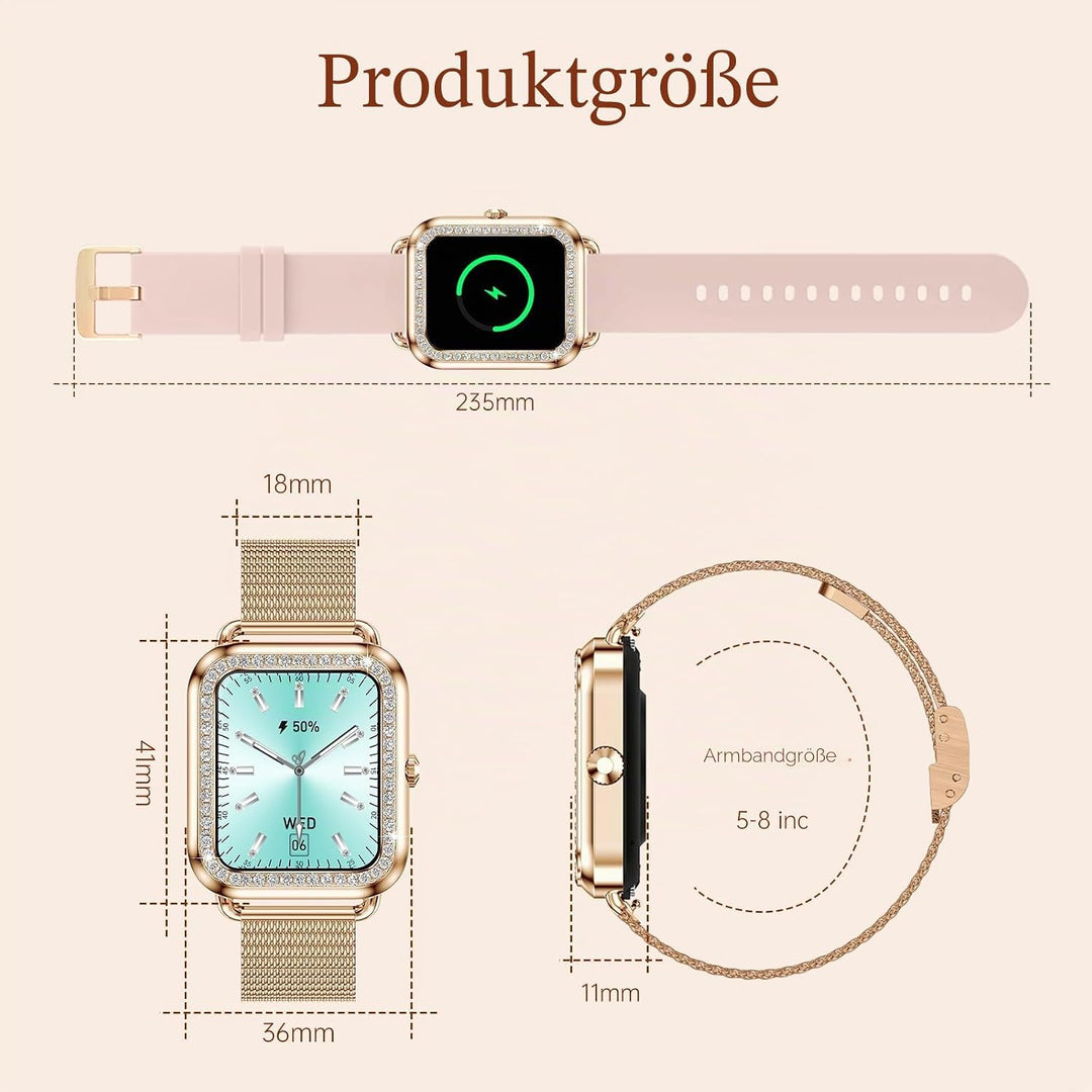 Lefitus Smartwatch Fitness Damen Smart Watch mit Bluetooth Anruf Antwort Freisprecheinrichtung 1,60