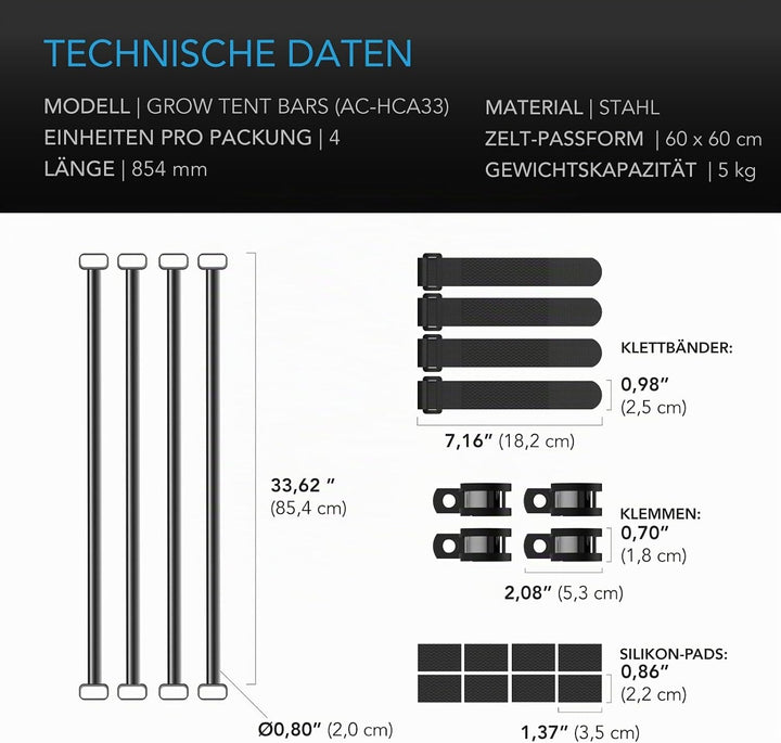 AC Infinity Verstärkungsstangen-Set 90 x 90 cm – Zur Stabilisierung von Growzelten, ideal zur Befest