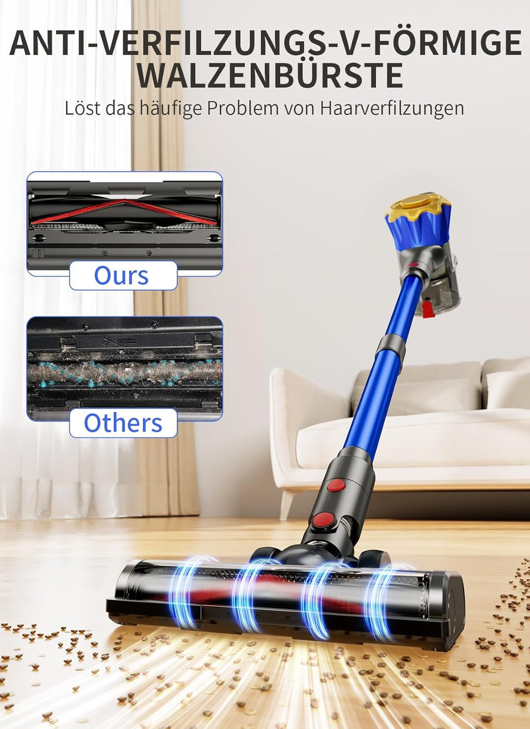 Akku Staubsauger, 40000Pa/450W Staubsauger Kabellos mit Smart Display Bis zu 50 Minuten Laufzeit Cor