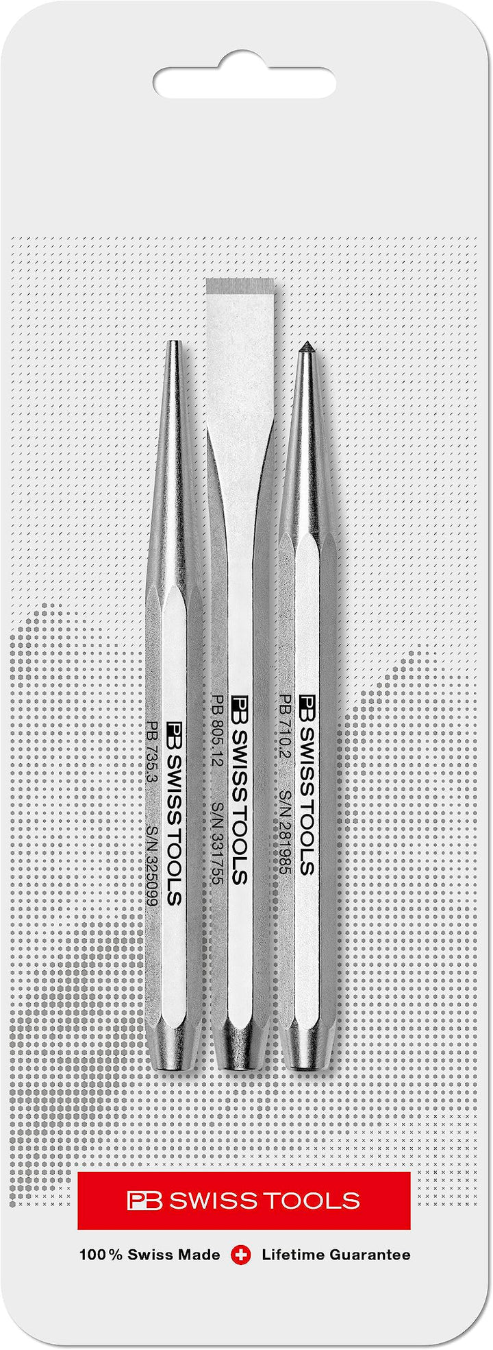 PB Swiss Tools Flachmeissel Körner Durschlag Werkzeug Set, 870.CN | 100% Swiss Made | Lifetime Guara