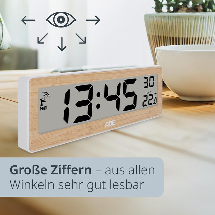 ADE Digitale Funkuhr Wohnzimmer mit Temperaturanzeige | sehr grosse Ziffern | gut ablesbares Display