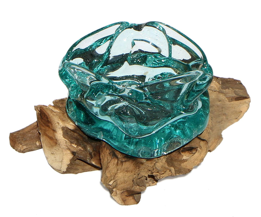 Wogeka - Wurzelholz-Glas Aschenbecher - Handarbeit als besondere Geschenkidee für Raucher zu Geburts