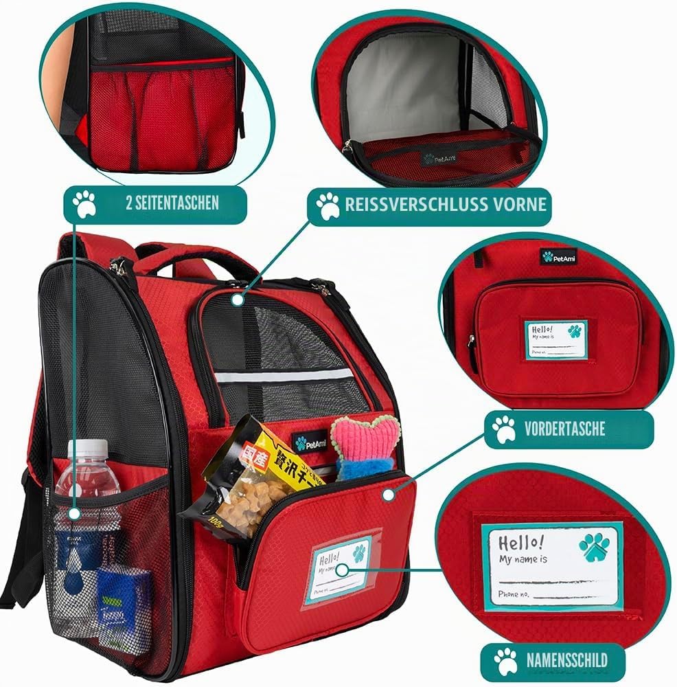 PetAmi Hunderucksack für kleine und grosse Katzen, Haustiere, Welpen, belüfteter Haustier-Wanderruck