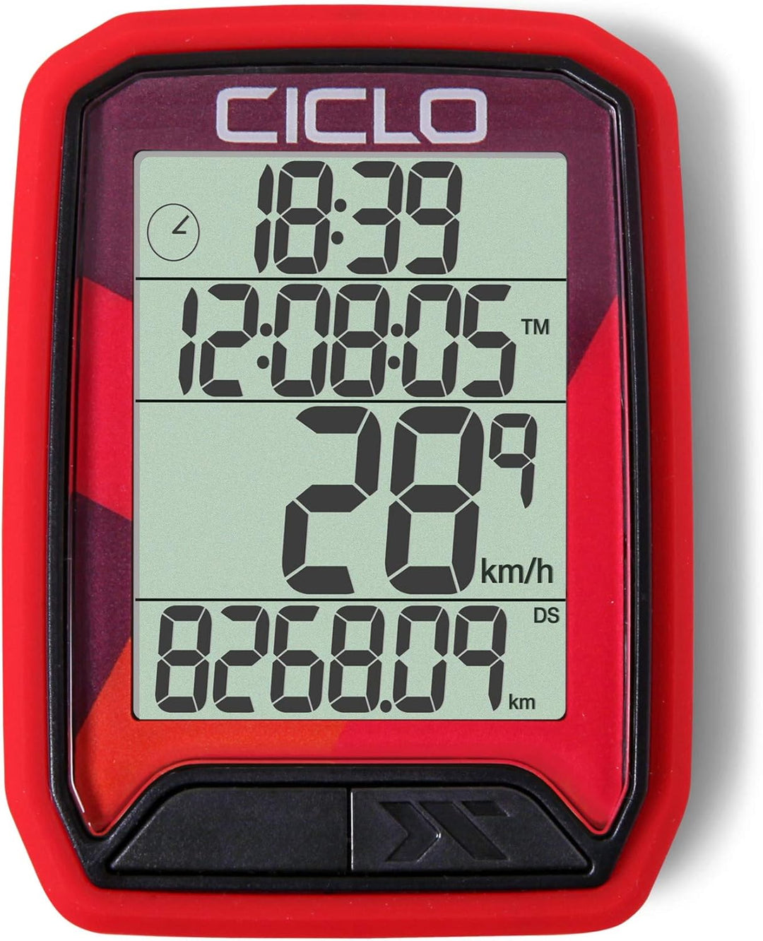 CICLO PROTOS 113 verkabelter Fahrradcomputer, mit 13 Funktionen in rot, in rot