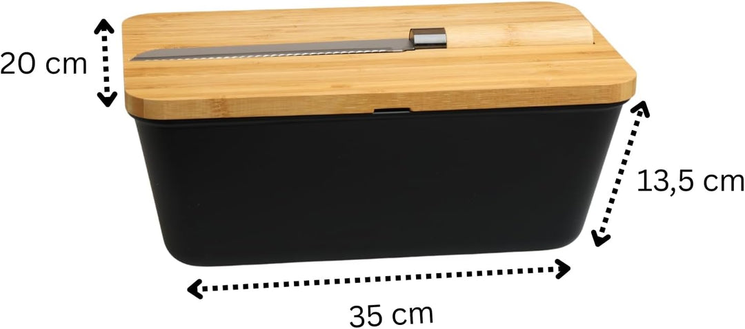 MOON HOME Brotkasten mit Messer - Airlock Black, aus FSC®-zertifizierter Bambus/Holz, PP-Kunststoff,