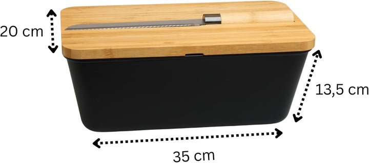 MOON HOME Brotkasten mit Messer - Airlock Black, aus FSC®-zertifizierter Bambus/Holz, PP-Kunststoff,