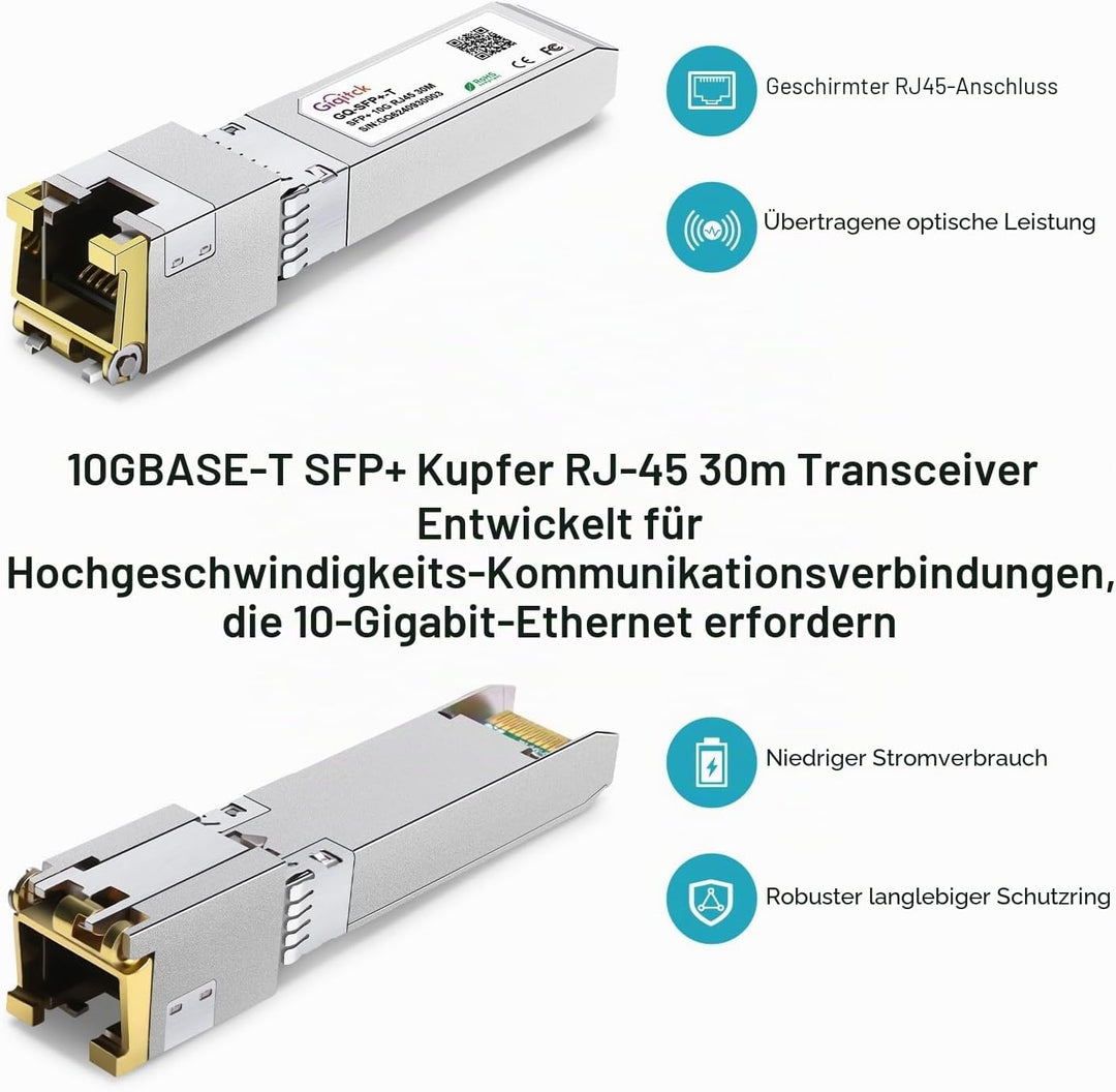 10GBASE-T SFP+ auf RJ45 Transceiver, 1.25G/2.5G/5G/10G Kupfer SFP+ Mini-GBIC Modul für Cisco SFP-10G