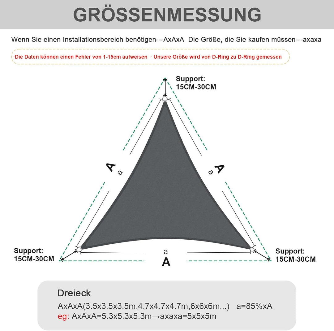 HENG FENG Sonnensegel 3.6x3.6x3.6m Dreieckig Wasserdicht mit 95% UV-Schutz Sonnenschutz für Garten T