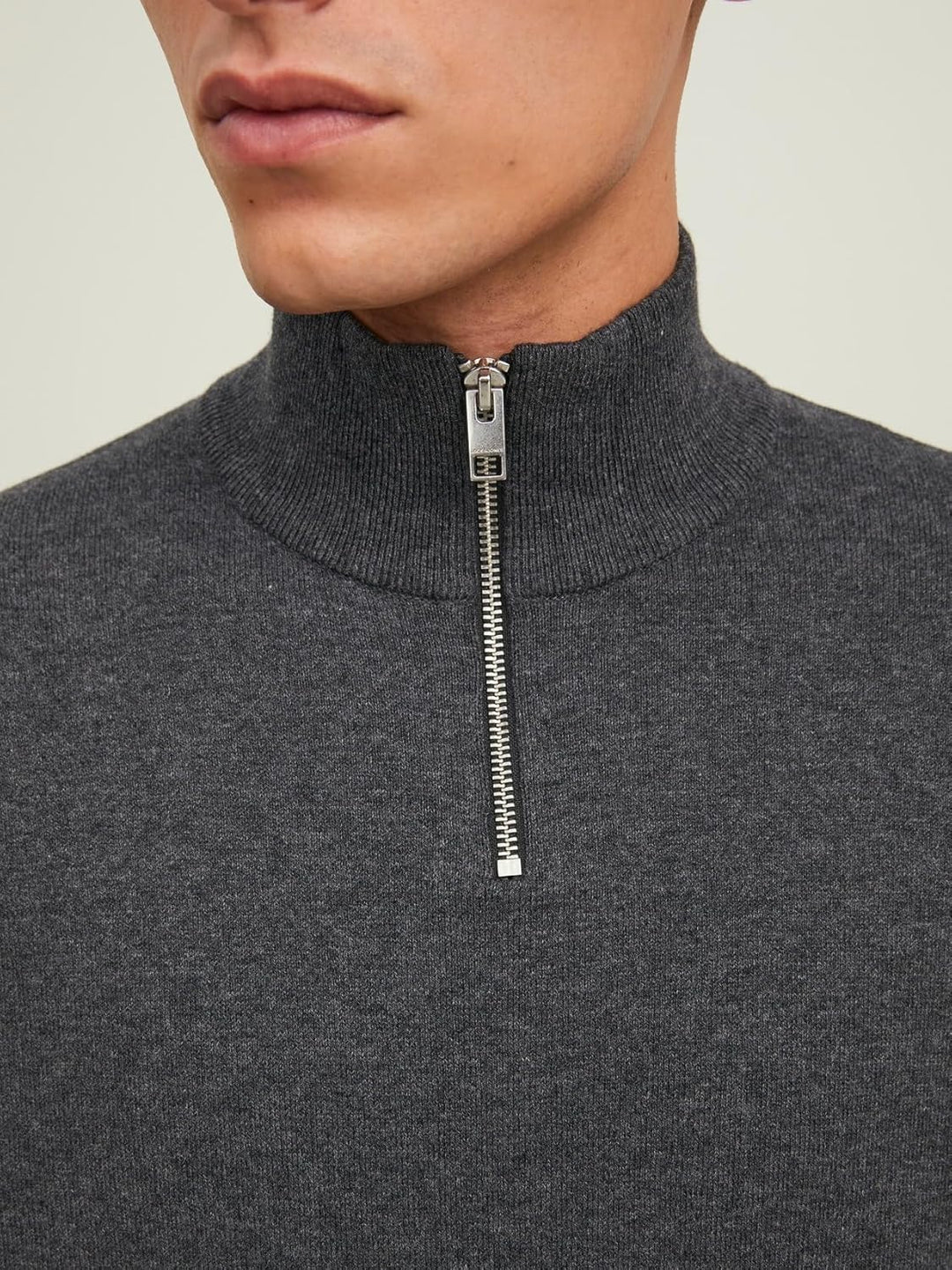 JACK & JONES Male Strickjacke mit Viertelreissverschluss Einfarbig Strickjacke mit Viertelreissversc