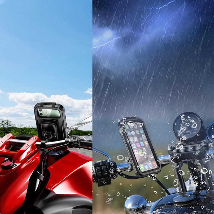 iMESTOU Wasserdichtes Motorrad Wireless USB C Telefonmontage, Lenker Handyhalter 360 Rotation Passt