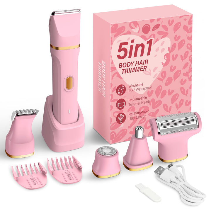 KINGTEE 5-in-1 Elektrischer Bikini Trimmer für Frauen - IPX7 Wasserdichter Rasierer Kabelloser Körpe
