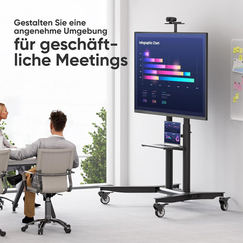 ONKRON TV Ständer rollbar für 55-90 Zoll TVs bis zu 75 kg, Fernsehständer höhenverstellbar 200x200-8
