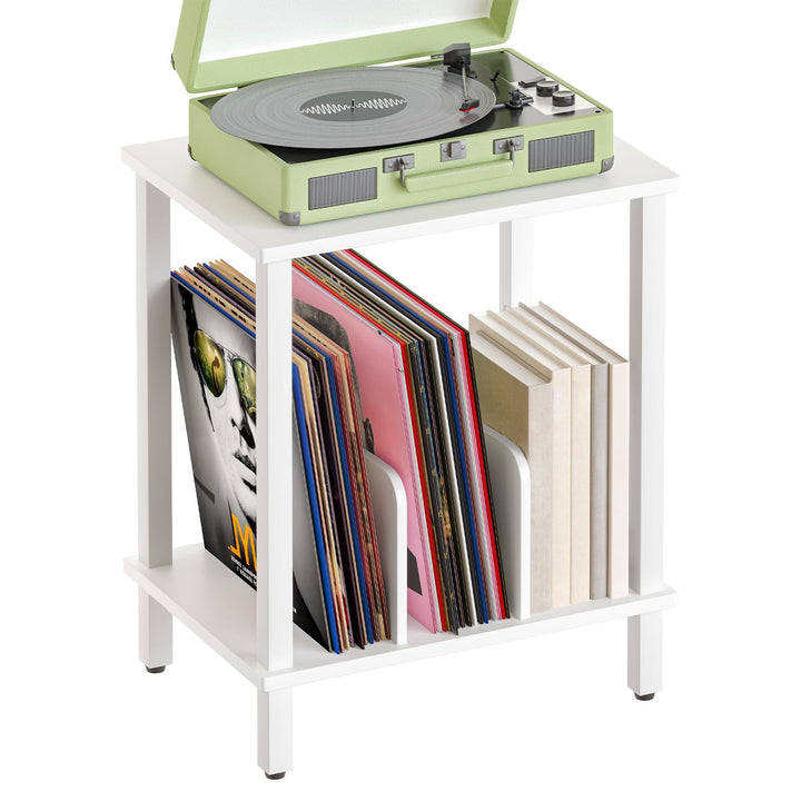 HOOBRO Plattenspieler Ständer, 2 Ebenen Schallplatten Regal, Beistelltisch, Plattenregal mit Trennwä